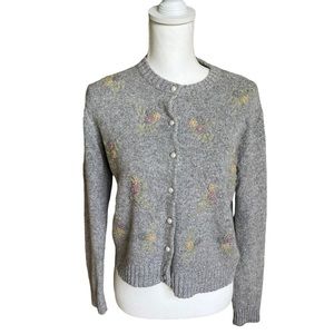 VTG 90s croquet club wool blend cardigan sweater beaded floral women medium